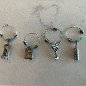 Silver Wine Glass Charms with Blue Beads